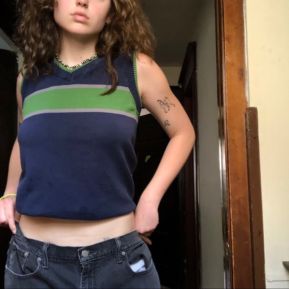 Blue and green crop top vest y2k!!! - Picture 2 of 3